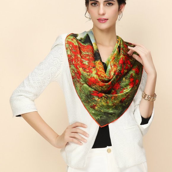Grace Scarves 100% Silk, van Gogh & Monet collection, Monet, Corn Poppies - Picture 2 of 7